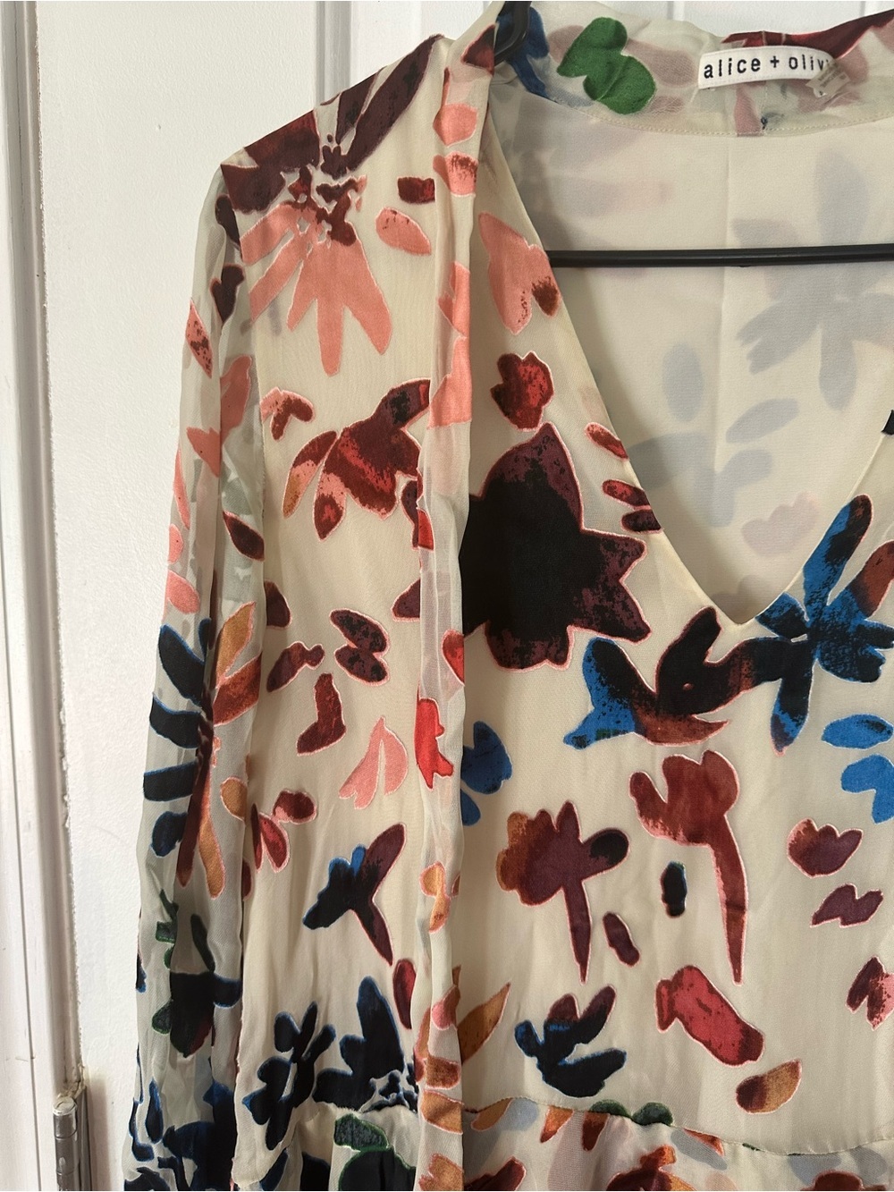 Alice + Olivia Moran Prisma floral burnout tiered silk dress. - Picture 7 of 12